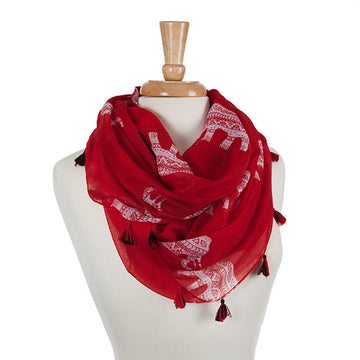 Crimson Elephant Tassel Infinity Scarf