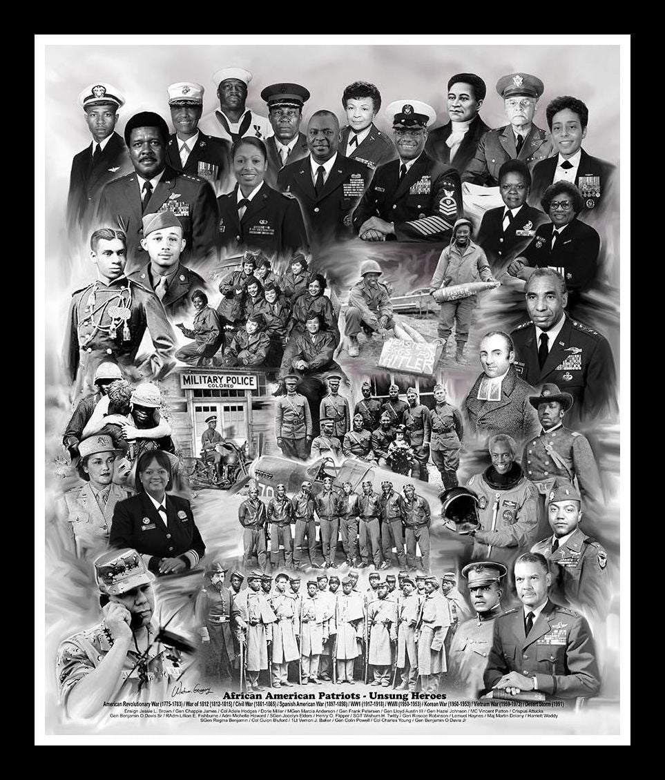 African American Patriots: Unsung Heroes by Wishum Gregory (Black Frame)