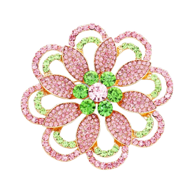 Alpha Kappa Alpha Inspired Pink Rose Round Crystal Flower Pin/Brooch