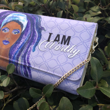 I Am Worthy by Sylvia "GBaby" Cohen: African American Canvas Clutch Bag