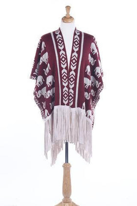 Elephant Fringe Vest II-Shawl-Golden Stella-Crimson-Acrylic-The Black Art Depot