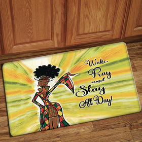 Pray and Slay: African American Interior Floor Mat by Kiwi McDowell