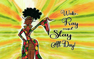 Pray and Slay: African American Interior Floor Mat by Kiwi McDowell