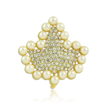 Alpha Kappa Alpha Inspired Faux Pearl and Rhinestone Ivy Leaf Brooch (Gold)