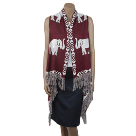 Delta Sigma Theta Inspired Crimson and Cream Elephant Fringe Vest (Front)