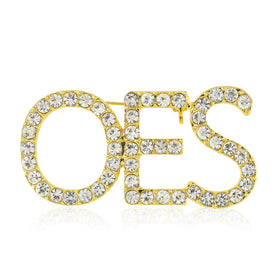 Order of the Eastern Star "OES" Sparkling Crystal Brooch (Gold Toned)