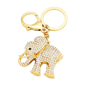 Sparkling Pave Crystal Elephant Key Chain (Gold Tone) by Elephant Boutique