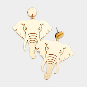 Cut Out Metal Elephant Drop/Dangle Earrings (Gold Tone)