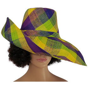 Ada: Authentic Hand Woven Multi-Color Madagascar Big Brim Raffia Sun Hat