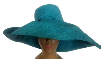 Xinavane: Authentic Hand Made Turquoise Blue Madagascar Big Brim Raffia Sun Hat