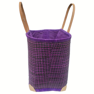 Adjanie: Authentic Madagascar Raffia and Leather Tote Bag (Purple and Black)