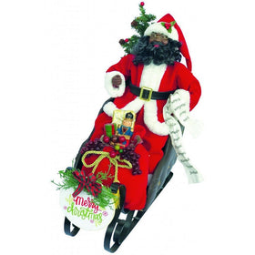 African American Santa Claus Sleigh Figurine