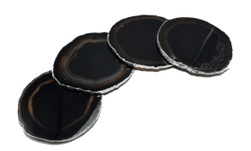 Premium Natural Agate Gemstone Coasters (Set of Four): Black