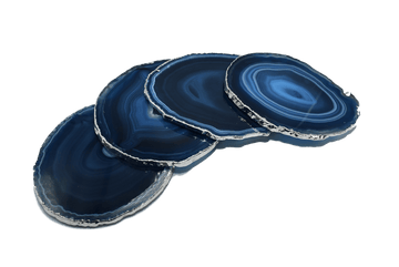 Premium Natural Agate Gemstone Coasters (Set of Four): Blue