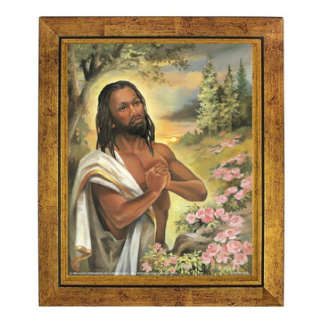 Black Jesus in the Garden by Vincent Barzoni (Gold Frame)