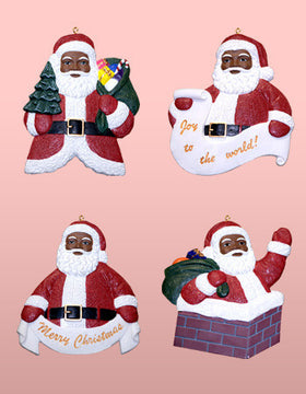 African American Santa Claus Ornament Set