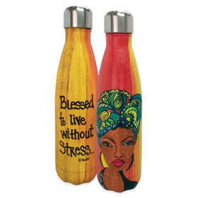 Blessed to Live Without Stress by Sylvia "Gbaby" Cohen: African American Stainless Steel Bottle 