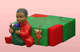 African American Boy Christmas Pillar Candleholder