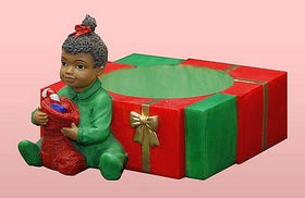 African American Girl Christmas Pillar Candleholder