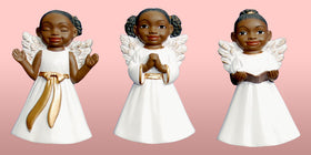 Cherub African American Christmas Ornament Set (White)