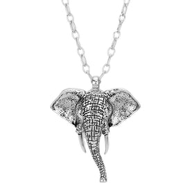 Delta Sigma Theta Inspired Antique Metal Elephant Long Necklace (Silver Tone)