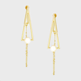 Delta Sigma Theta Inspired Pyramid and Pearl Gold Toned Earrings