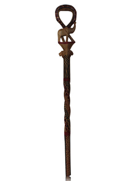 Kenyan Elephant and Lion African Decorative Walking Cane (Natural Color) by Stoneage Arts Global