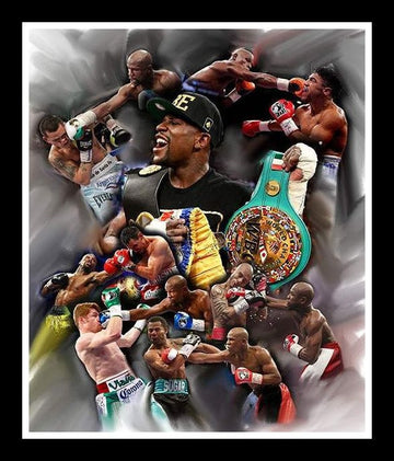 Floyd Mayweather-Art-Wishum Gregory-11x8.5 inches-Black Frame-The Black Art Depot