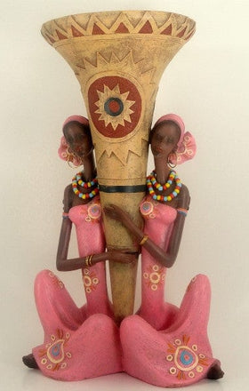 Ethnic Vase with Twin Women (Pink)