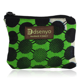 Green Polka Dot Hand Made African Fabric Coin Purse (Malawi)