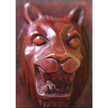 African Lion: Authentic Hand Carved Wood Bookends