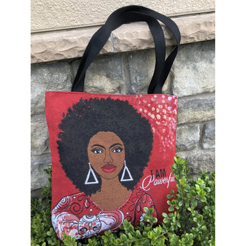 I Am Powerful: Delta Sigma Theta Woven Tapestry Tote Bag by GBaby