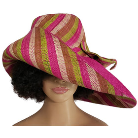 Ime: Authentic Hand Woven Multi-Color Madagascar Big Brim Raffia Sun Hat