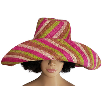 Ime: Authentic Hand Woven Multi-Color Madagascar Big Brim Raffia Sun Hat