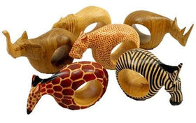 Mahogany Animal Napkin Rings w/ Handmade Banana Fiber Presentation Box by Jedando Handicrafts