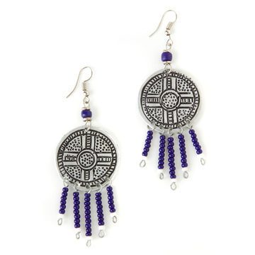 Kenyan Shield Earrings-Earrings-Boutique Africa-3.5x1.25 inches-Midnight Blue-The Black Art Depot