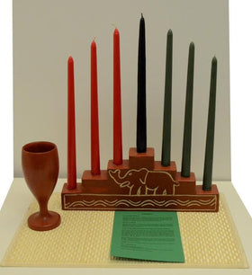 Hand Made Ghanian Kwanzaa Pyramid Kinara and Celebration Set