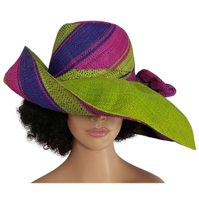 Mariama: Authentic Hand Woven Multi-Color Madagascar Big Brim Raffia Sun Hat