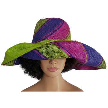 Mariama: Authentic Hand Woven Multi-Color Madagascar Big Brim Raffia Sun Hat