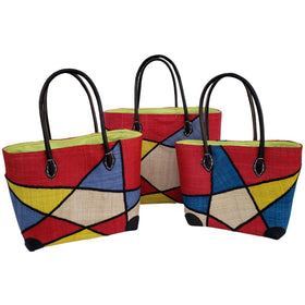 Mirana: Authentic Hand Made Multicolor Madagascar Raffia Hand Bag (Red Multicolor)