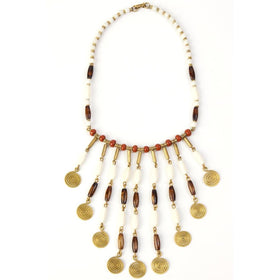 Caramel Mocha Swirl Necklace: Authentic African Cow Bone and Brass Necklace