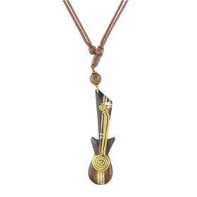 Guitar: Authentic African Bone and Brass Pendant Necklace