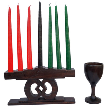 Nyame Biribi Wo Soro: Authentic Hand Carved Kwanzaa Wood Kinara Celebration Set (Brown)