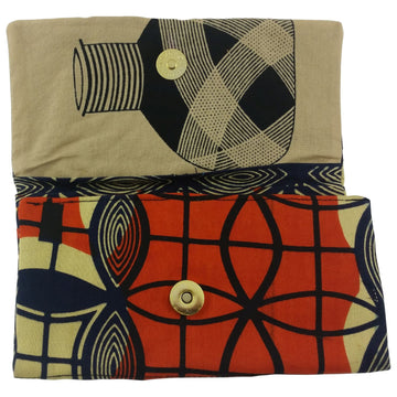 East African Kitenge Fabric Women's Wallet (Beige,Orange and Blue)