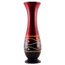 Beautiful Beach: Hand Crafted Red and Black Mango Wood Vase by Saifon (Thailand)