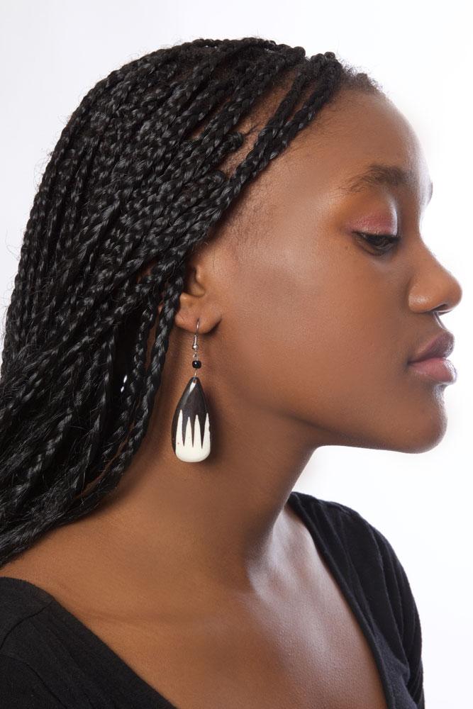 Authentic African Hand Made Kenyan Cow Bone Fray Fishhook Earrings (2.5 Inches - Kenya Collection)