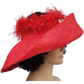 Nuru: Red Madagascar Big Brim Crown Out Raffia Sun Hat