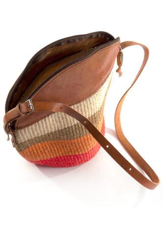 Authentic African Hand Made Citrus Colored Kiondo (Bag) with Leather Trim