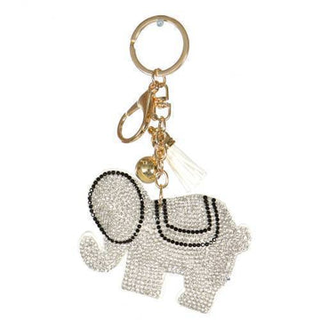 Sparkling Elephant Suede Plush Key Chain with Tassel and Purse Clip (Clear)