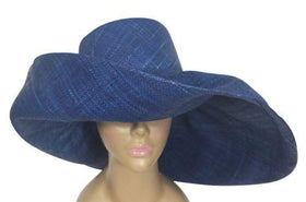 Aduke: Hand Woven Big Brim Blue Madagascar Raffia Sun Hat